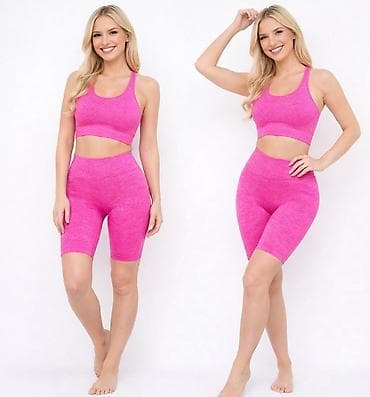 Ostala ženska odeća: Ženski sportski komplet – top i biciklističke helanke, pink - — 2