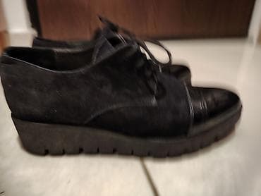 svecana obuca: Zenske elegantne cipele na pertlanje, teget boje, kombinacija brušene — 6