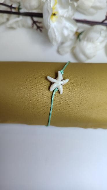 narukvice od konca: Narukvica sa morskom zvezdom - Tanka narukvica od svetloplave končane — 3