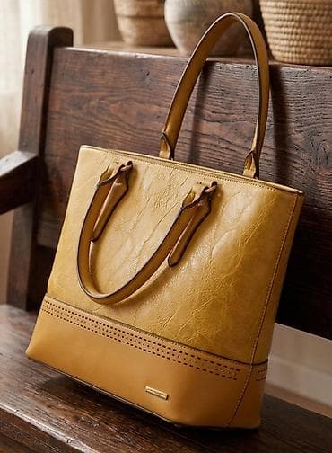 Ženska torba – tote model u toploj žuto‑oker boji. - Materijal