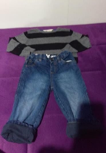 crop top dzemper: Farmerice i somot pantalone dzemper, bluzica i košulja, velicina 86 — 3