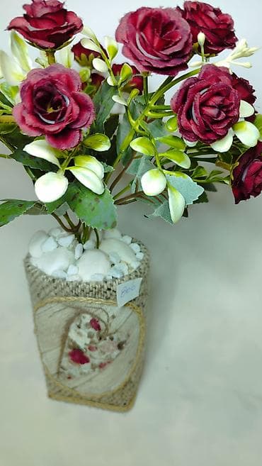 eksimor prekrivaci cena: Dekorativna aranžman vaza sa veštačkim cvećem - Kompozicija burgundi — 4