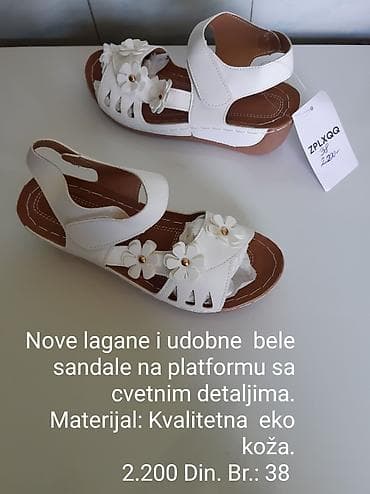 Bele ženske sandale na platformu sa cvetnim detaljima - Materijal