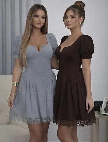 bele papuce: Ženska mini haljina s puf rukavima i čipkastim porubom - Kroj: struk — 5