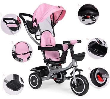 deciji tricikli guralice: ECOTOYS 2u1 tricikl sa rotirajućim sedištem i sklopivom tendom – Pink — 2
