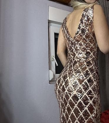 zara sandale na stiklu: Elegantna večernja haljina sa šljokicama - Model: duga — 3