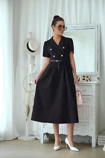 etno odeca: ✅Elegantna midi haljina sa kratkim rukavima i prugama
💫2700 din — 3