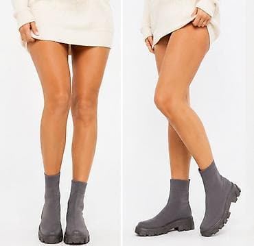 beoshoes cizme: Ženske čizme – sivi „sock boots“ sa debelim đonom - Model: gležnjače — 2