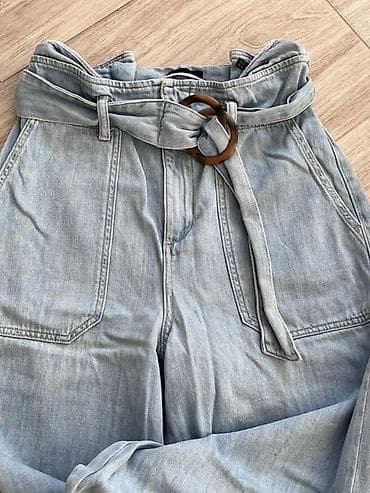ugg ženska: Massimo Dutti ženske pantalone od svetlog denima - Model: paperbag — 3