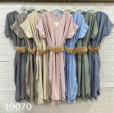 Haljine: Ženska letnja haljina na pruge, midi dužine, sa V izrezom i kratkim — 8