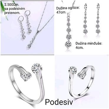 biseri nakit: Set nakita sa sjajnim kristalima – ogrlica, minđuše i podesiv prsten — 3