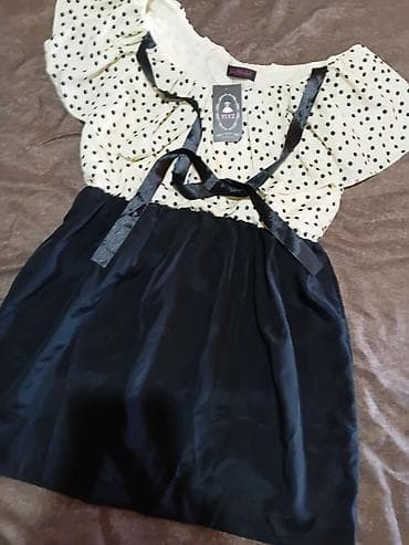 polka dot haljina: Haljina SayModel – dvobojna, tačkice - Gornji deo: krem nijansa sa — 2