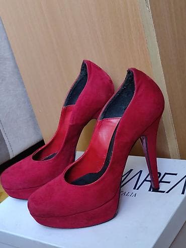 s velicina u brojevima: Crvene ženske salonke na visoku štiklu, 13cm - Materijal: antilop — 3