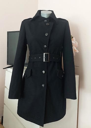 michael kors jakne: Ženski crni kaput sa kaišem - Klasičan, elegantan model do iznad — 1