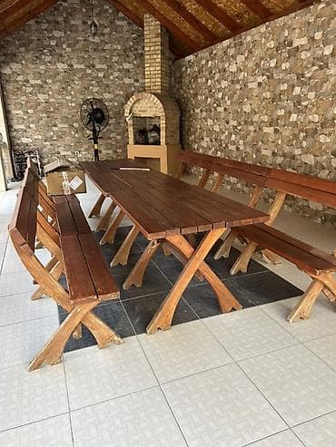 stilski nameštaj đorđević: Drveni baštenski set – dugački sto sa klupama - Materijal: puno drvo — 5