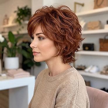 perike split: Kratka valovita perika – bakarno crvena bob/piksi dužine - Stil — 3