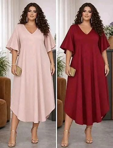 Haljine: Ženska midi haljina sa V izrezom i lepršavim rukavima - Kroj — 4