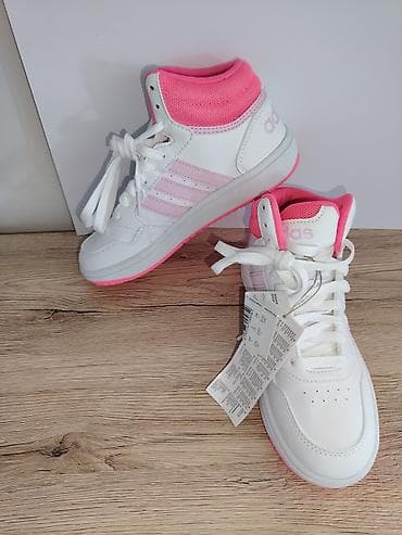 lancic na engleskom: Adidas srednjevisoke patike – dečiji/ženski model u beloj boji sa roze — 4