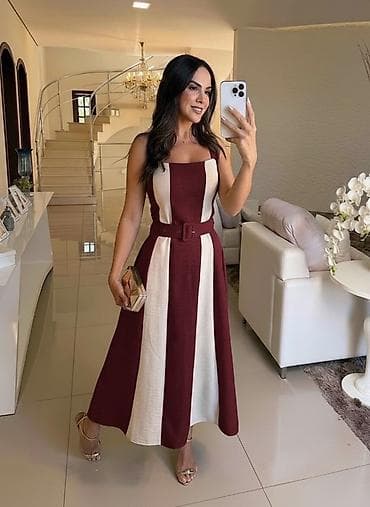 Muška odeća: 🔥Letnja midi haljina sa širokim vertikalnim prugama i pojasom ✨2700 — 3