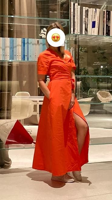 ulosci za salonke: AT.P.CO Her – duga narandžasta haljina na preklop - Model: maxi/duga — 2