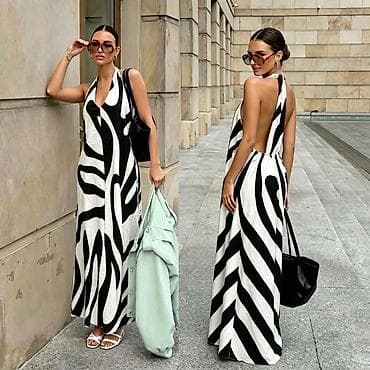 moda haljine: Maxi haljina na vezivanje oko vrata sa otvorenim leđima 2300 din S M — 5