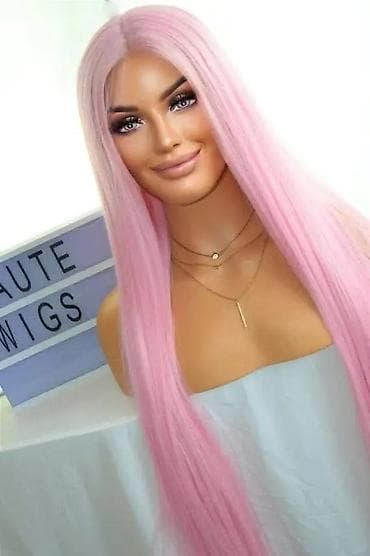 prirodna kosa na klipse: Duga ravna perika u boji pastelno roze Dužina 100cm. - Tip — 2