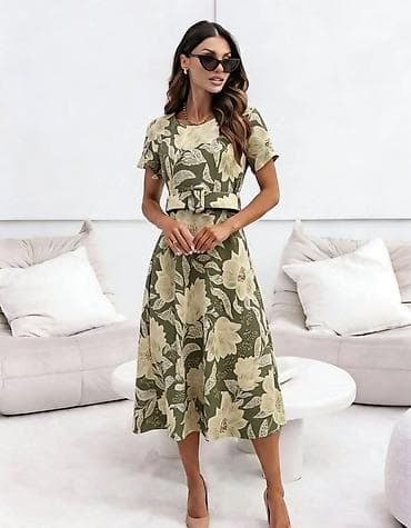 lisca: Ženska midi haljina s floralnim printom i pojasom - Kroj: A‑linija — 1