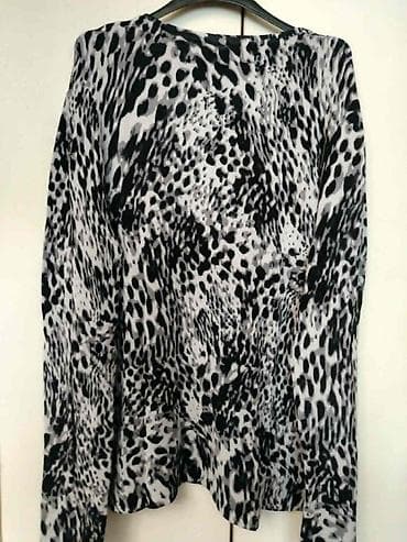 crna kosulja sive pantalone: Ženska bluza sa dugim rukavima, crno‑sivi animal print — 2