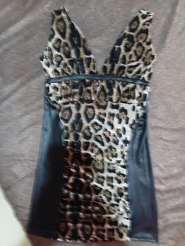 imitacija kože: Ženska mini haljina sa leopard printom - Kroj: uska, naglašava struk; — 1