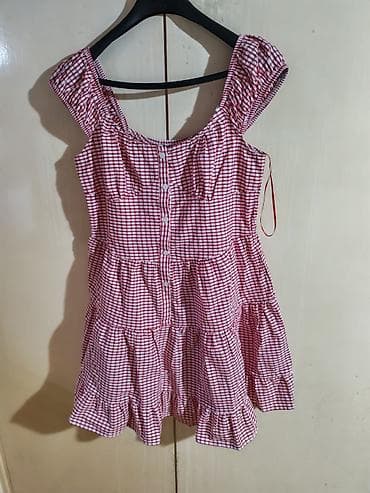 butik exit loznica: Haljina na kockice (crveno-bela), letnji model - Kroj: lepršava mini — 1