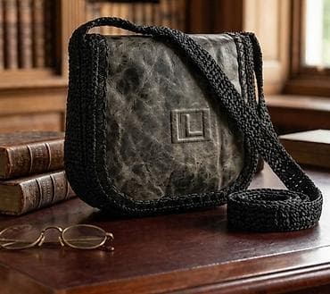 torba dimenzije sa cena naravno: Torba preko ramena – kombinacija kože i heklanih detalja - Materijal — 1