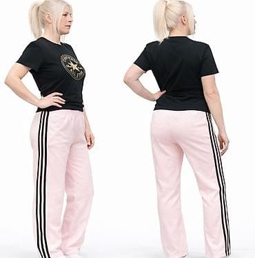 Beauty & Care: Ženske trenerke svetloroze boje, sa tri crne pruge duž bočnih strana — 2