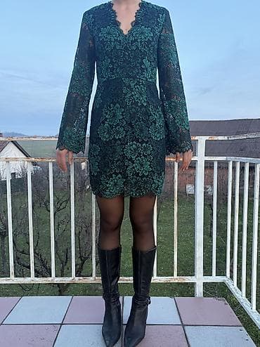 haljine sa perijem: Elegantna zelena čipkasta haljina iz H&M. Dugi rukavi bez postave — 1