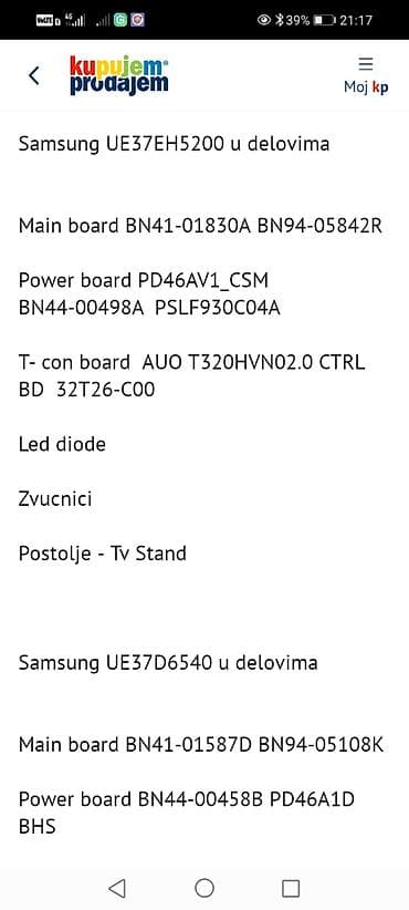 kljuc za grejac bojlera: Samsung LED TV delovi – modeli UE37EH5200 i UE37D6540 Dostupne — 2