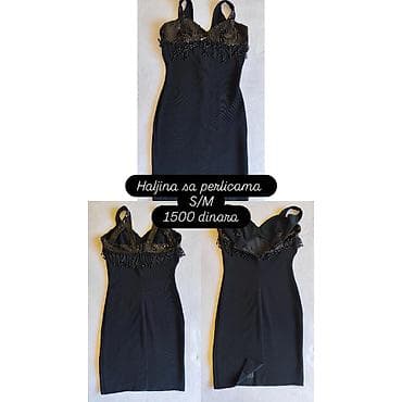 torba sa resama x: Elegantna crna haljina sa perlicama - Veličina: S/M - Cena: 1500 — 1