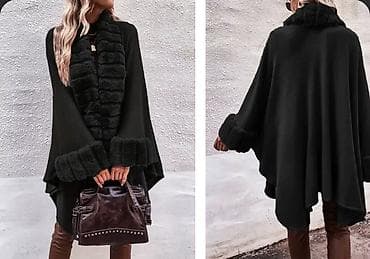 duksevi s: Ženska zimska pelerina/pončo u crnoj boji sa luksuznim krznenim — 3