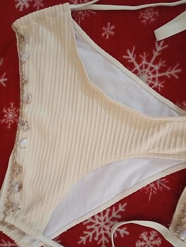 zimska jakna s: Bikini komplet – krem boja, rebrasti tekstil - Dvodijelni ženski — 3