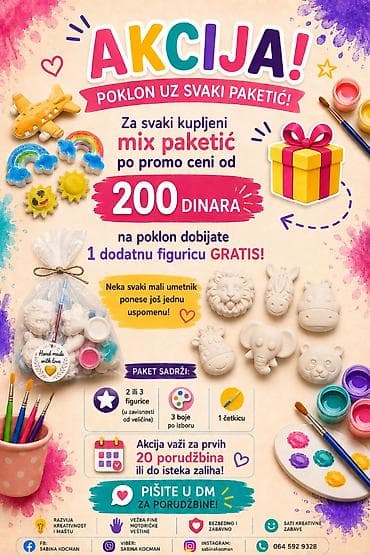 Sve za decu: NASLOV:🎨 Gipsane figurice za decu + boje | MIX PAKET 200 din | GRATIS — 1