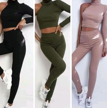 Komplet bluza jedan rukav i helanke sa elastinom. Crna,roza,tamno