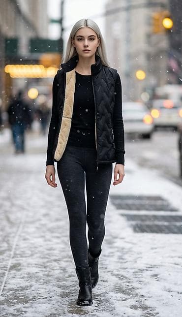 Ženska termo prsluk – crni, lagan i topao - Krojen bez rukava sa