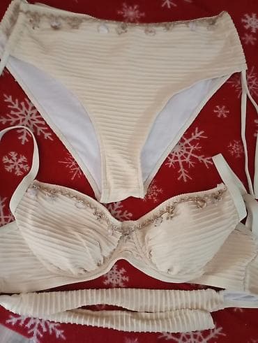 Bikini komplet – krem boja, rebrasti tekstil - Dvodijelni ženski