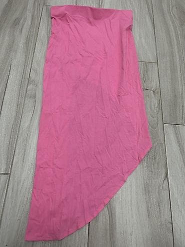 elasticne farmerke: Roze asimetrična suknja s patent zatvaračem - Kroj: asimetričan porub — 1