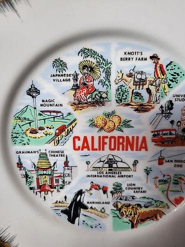 testik za vodu: Tanjir vintaz za na zid porcelanski Kalifornija. Tanjir perfektan sa — 6