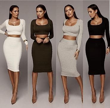 Suknja i crop top bluza komplet sa elastinom. Svetlo siva,tamno