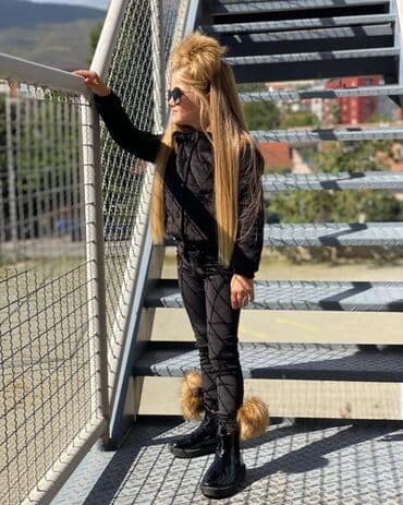 decije odelo: Toplo postavljene plišane trenerkice za devojčice u kompletu sa rajfom — 5