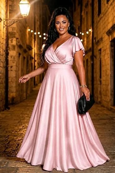 svilene bluze: Elegantna duga svečana haljina od satenskog sjajnog materijala — 2