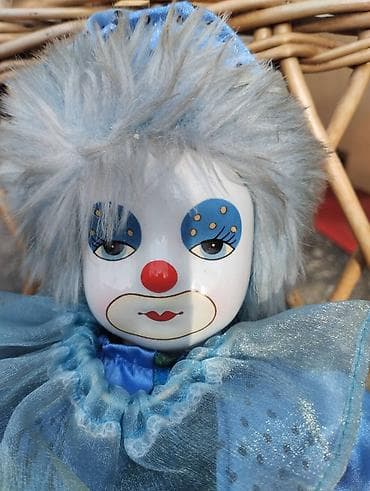 haljina za devojčice: Porcelanska lutka – klovn u plavoj garderobi - Glava i dlanovi od — 1