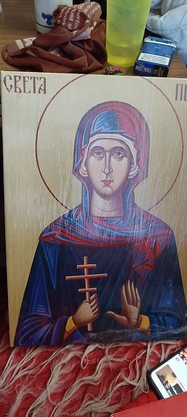 polovne slike za zid: Ikona Svete Petke – pravoslavna ikonografija na drvenoj podlozi - — 1