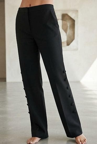 Elegantne ženske pantalone – crne, ravnog kroja sa visokim strukom