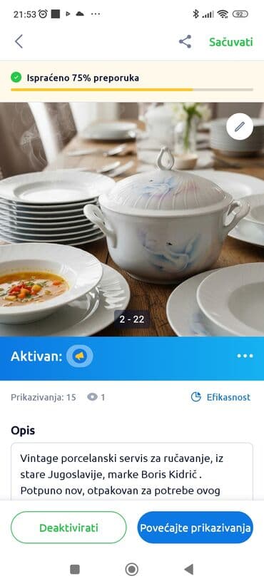 Činije: Vintage porcelanski servis za ručavanje, iz stare Jugoslavije, marke — 1